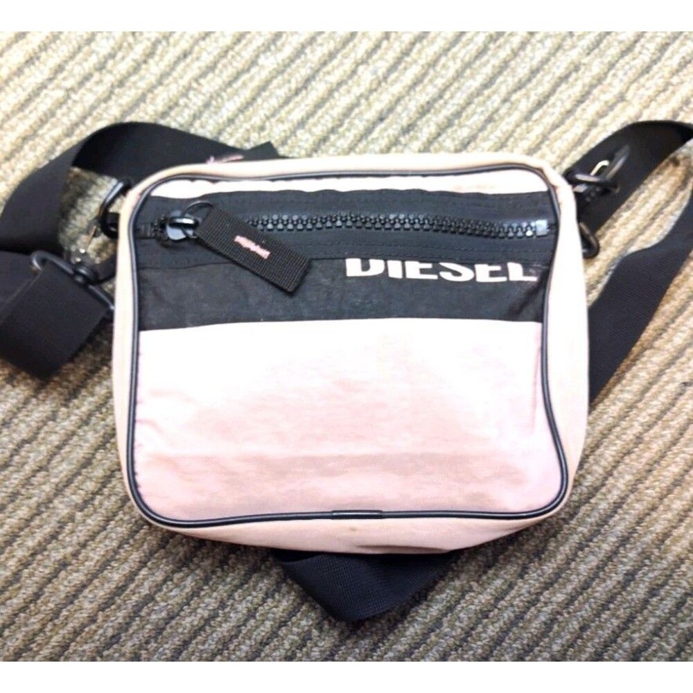 Diesel Pink/Black Logo Crossbody Bag, Zip, Adjustable Strap